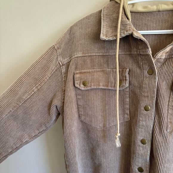 Corduroy Jacket Button Up Hooded Long Sleeve Brown - Womens Size XL - Picture 6 of 7